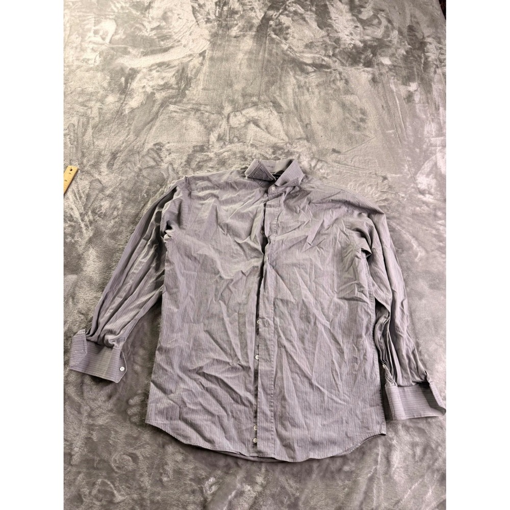 Canali Men's Dress Shirt‎ Gray Pinstripe Long Sleeve Made in Italy Size 15.5